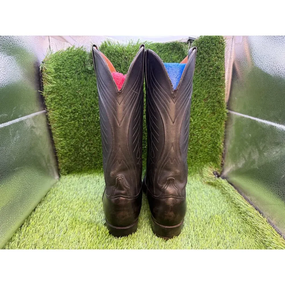 Lucchese L6720 Mens 9.5B Narrow Black Leather Western Cowboy Boots Vintage